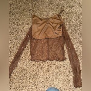 Elegant Brown Lace Long Sleeve Top